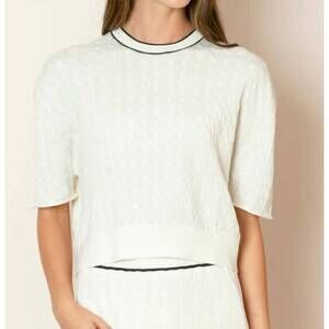 NEW JESSIE LIU short sleeve cable knit sweater in ivory
